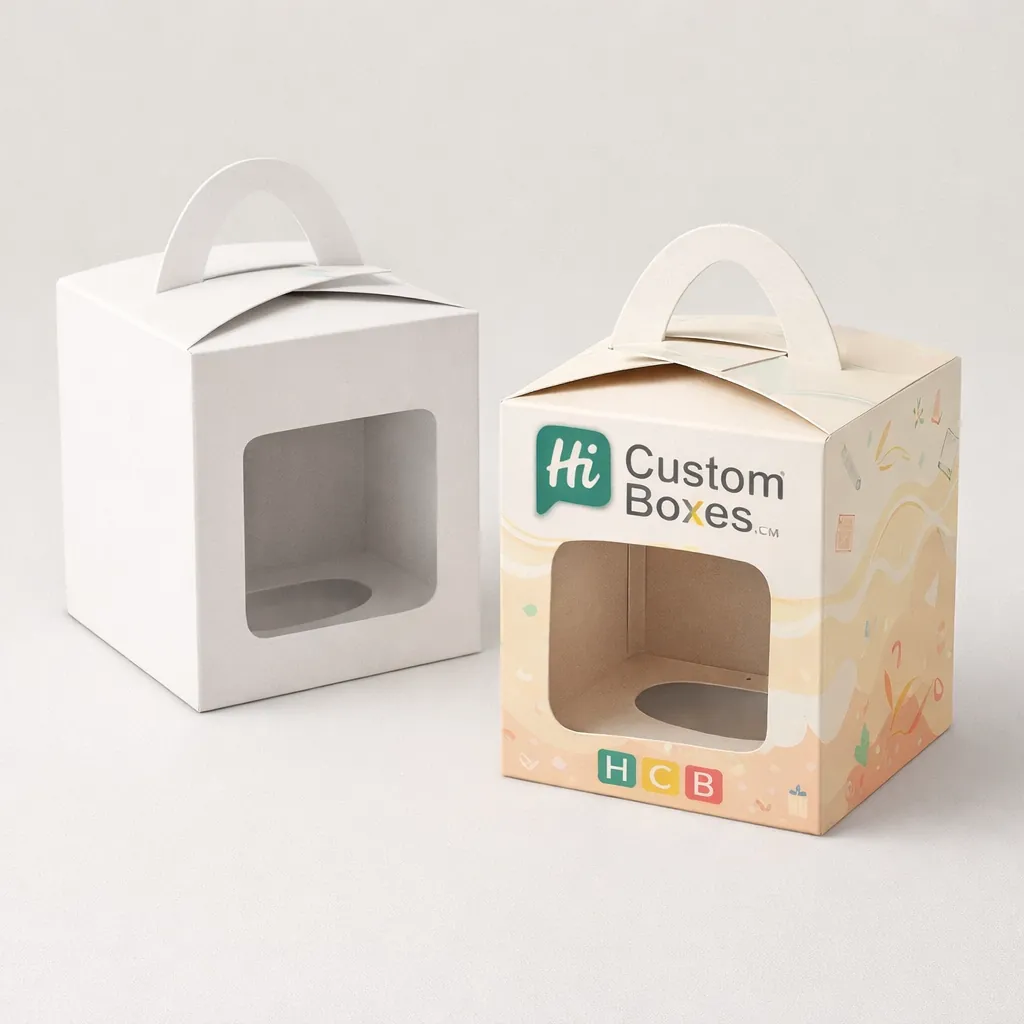 Two open cardboard mailer boxes, one plain brown and one featuring custom blue floral patterns. class=